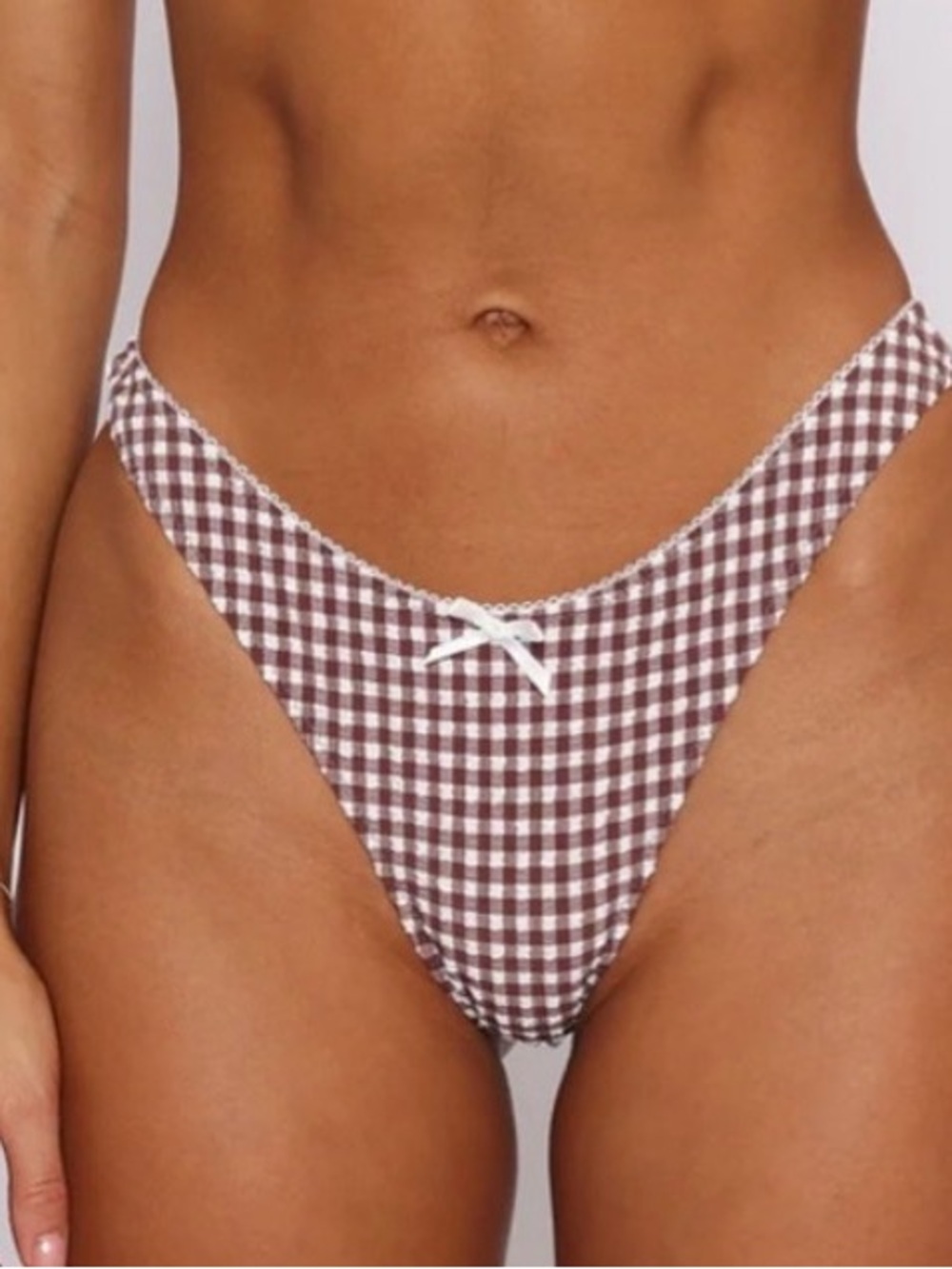 White Fox Boutique Seashell Bottoms Chocolate Gingham Bikini Bottom BNWT